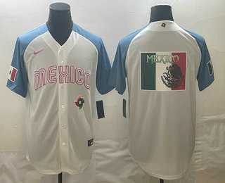Mens Mexico Baseball 2023 White Blue World Big Logo Classic Stitched Jerseys->2023 world baseball classic->MLB Jersey